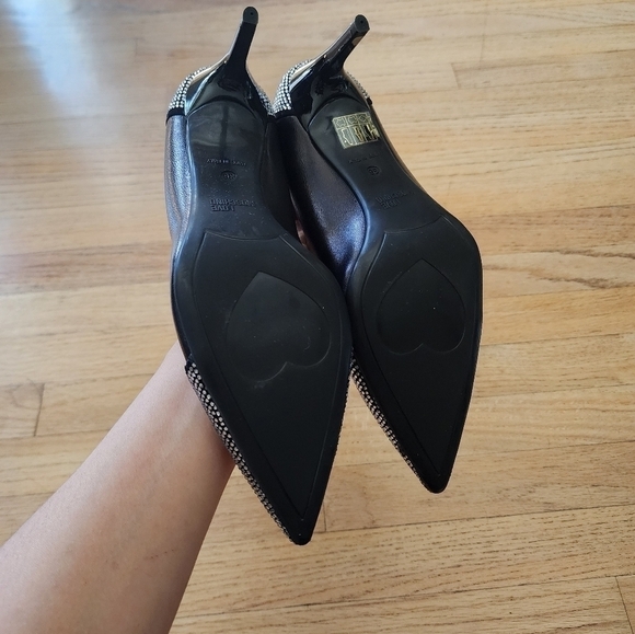 ❤️Love Moschino❤️Slip-on Leather/ Rhinestone Heart Pump SZ36 MADE IN ITALY - Picture 5 of 9